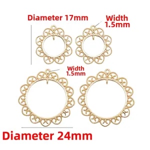 Detailed view of gold-plated hollow flower DIY earring charms in two different sizes