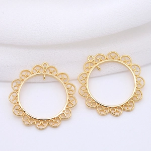 14K Gold Plated Brass Round Lace Hollow Pendant DIY Jewelry Making Earrings Necklace Accessories Components For Women