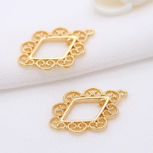 DIY 14K gold plated lace rhombus hollow pendant for elegant earring and necklace jewelry