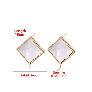 Detailed 18x16mm 14K gold plated square earring connector with mother of pearl inlay