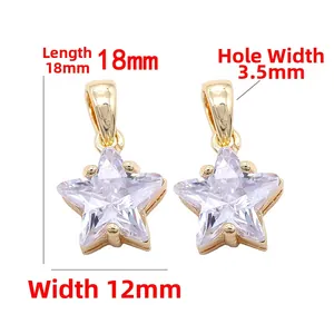 Detailed size specifications for 14K gold plated star pendant with clear zircon stone