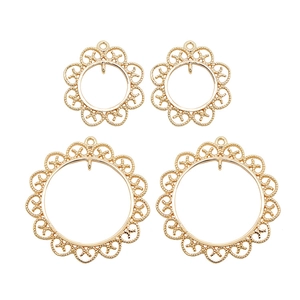 Golden 14k gold-plated lace round charms for DIY jewelry making in two sizes