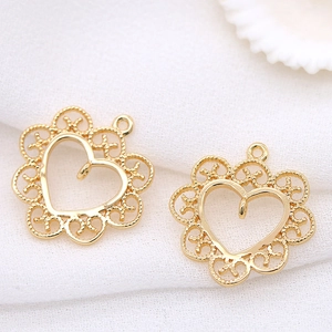 Vintage Lace Heart Shape Hollow Pendant Only (Without Chain) 14K Gold Plated Copper DIY Jewelry Making Accessories Pendant
