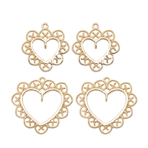 DIY 14k gold plated heart lace charms for handmade jewelry with intricate hollow design