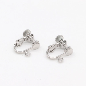 Close-up of silver screw-back earring converters with hook loops for DIY jewelry making