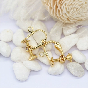 Adjustable 14K gold plated screw-on earring converters with open loops for jewelry making