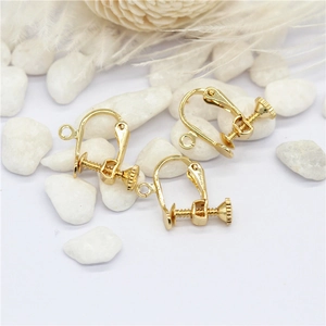 U-shaped 14K gold plated screw-on earring converters with loop for DIY jewelry making
