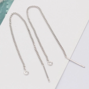 Minimalistische silberne Ohrfäden mit Panzerkette und kleinem Ring für DIY-Schmuck