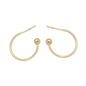 Aros minimalistas bañados en oro de 14K con terminación de bola y agujas de plata 925