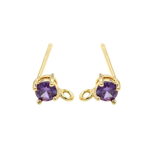 Orecchini a perno placcati oro 14K con zirconi viola e anello fai-da-te per creazione gioielli