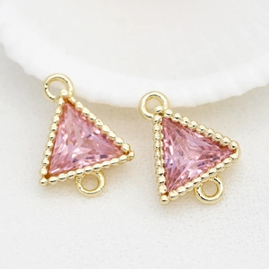 Pendentif triangle en zircon rose doré avec doubles anneaux pour bijoux DIY
