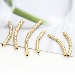 14K gold plated brass curved tube beads with diamond-cut texture for DIY jewelry making