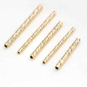 Handmade DIY Jewelry Making Pure Brass 14K Gold Plated Cylinder Beads Spacers With Diamond Cut Twisted Texture For Necklaces