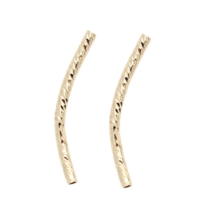 Curved 14K gold plated brass tube beads with textured diamond pattern for DIY jewelry