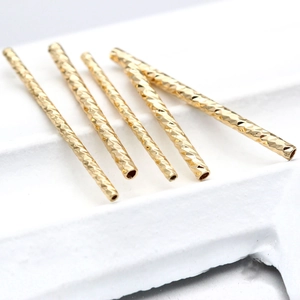 14K gold plated frosted straight tube beads with diamond cut texture for DIY jewelry