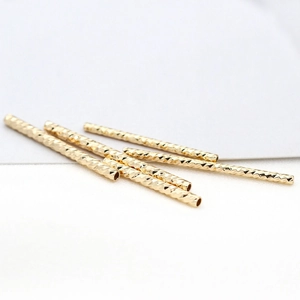 5pcs 14K gold plated matte twisted copper tube beads for DIY bracelet and necklace making