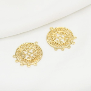 Connecteur filigrane rond creux plaqué or 14K pour boucles d'oreilles DIY fait main