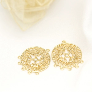 Paire de connecteurs filigranes circulaires plaqués or 14K pour création de bijoux