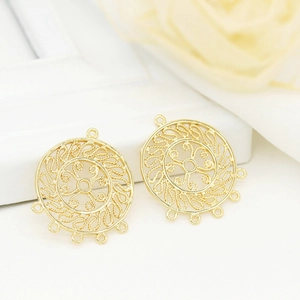 Connecteurs de bijoux ronds évidés plaqués or 14K pour la création de boucles d'oreilles