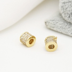 Messing Mikro-Pave Strass Rund Zylinder Anhänger 14K Gold Überzug DIY Schmuckherstellung Zubehör Halskette