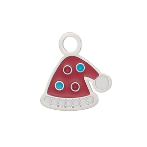 Détail d'un pendentif bonnet de Noël émaillé rouge avec pois pour bijoux DIY
