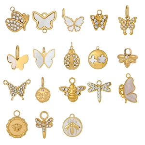 Edelstahl Insekten Anhänger Mit Zirkonia Perlmutt Schmetterling Biene Libelle Marienkäfer Für DIY Schmuckherstellung Damen Vintage Charms