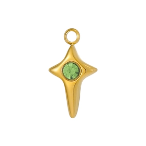 Golden star pendant featuring a central green crystal and hanging ring for DIY jewelry