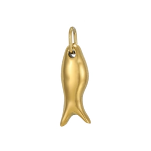 Detailed close-up of a minimalist koi fish pendant in a polished gold-plated finish