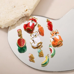 Colgantes de esmalte de frutas y animales en espejo de corazón para joyería DIY