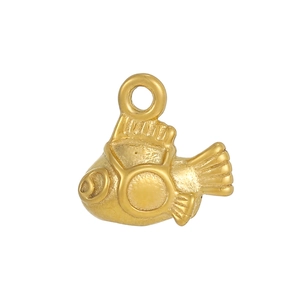 Detailed view of fish-shaped gold-plated pendant with a textured matte finish