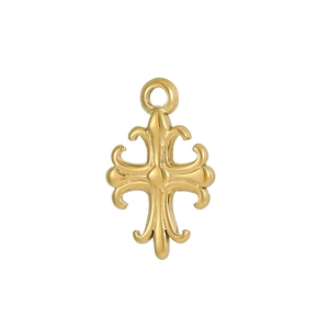 Detail eines goldenen Vintage-Kreuzanhängers mit Lilien-Akzenten für DIY-Schmuck