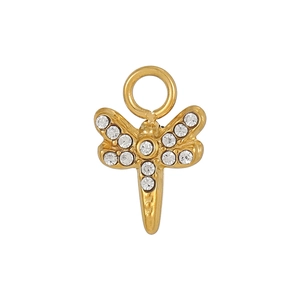Makroaufnahme von vergoldetem Libellen-Anhänger mit Zirkonia-Besatz für DIY-Schmuck
