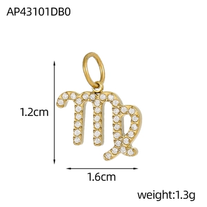 Nahaufnahme von vergoldetem Jungfrau-Sternzeichen-Anhänger mit Zirkonia-Inlay und 1,2 cm Höhe