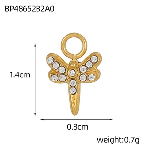 Detaillierte Makroansicht eines goldenen Libellenanhängers mit Zirkonia und 1,4 cm Maßstab