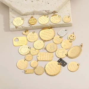Polished 316L stainless steel DIY round charms with engraved inspirational quotes