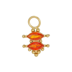 Detailansicht des goldenen fächerförmigen Anhängers mit orangefarbenem Zirkon und Perlen