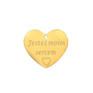 Polished gold heart pendant featuring engraved Polish phrase Jesteś moim sercem