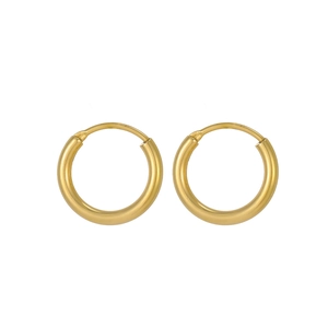 Close-up of polished 18K gold plated stainless steel hoop earrings with secure clasps