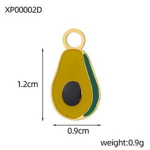 Macro detail of avocado fruit pendant showing 1.2cm height and 0.9g weight dimensions