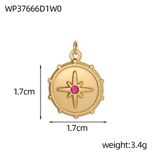 Detailansicht eines 1,7 cm goldenen Sternanhängers mit rosa Edelstein und Perlenrand