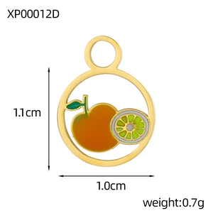 Detailed view of enamel fruit pendant dimensions showing 1.1cm height and 1.0cm width