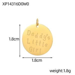Detailed view of a 1.8cm golden round pendant with Daddy's Little Girl engraving