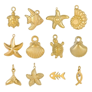 Ocean Series Stainless Steel Pendants Gold Plated Sea Turtle Starfish Shell Fish Bone For Jewelry Making DIY Crafting Accessories