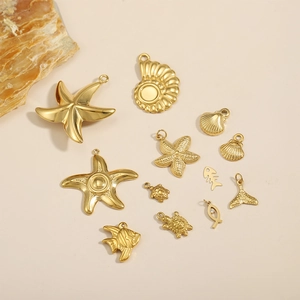 18K gold plated stainless steel ocean themed charms for DIY jewelry making sets