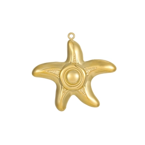 Detailed macro view of an 18K gold-plated starfish pendant with realistic textured surface
