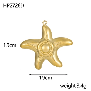 Detailed view of gold starfish charm with dimensions 1.9cm x 1.9cm and weight 3.4g