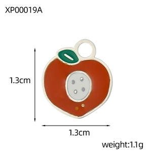 Detailed size view of a peach-shaped enamel pendant with dimensions 1.3cm by 1.3cm