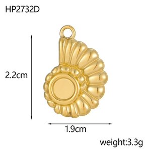 Golden seashell charm pendant dimensions of 2.2cm height and 1.9cm width with shell texture