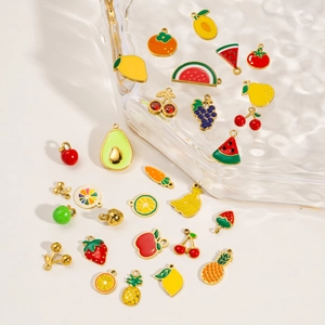 Colorful fruit shaped stainless steel charms including strawberry and watermelon for jewelry