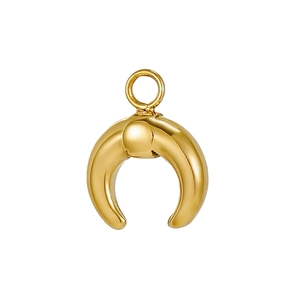 Polished gold horn crescent pendant charm for DIY jewelry making with top ring